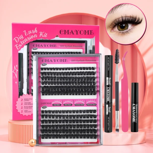 Eyelash Extension Kit with Wispy Cluster Lashes 204pcs