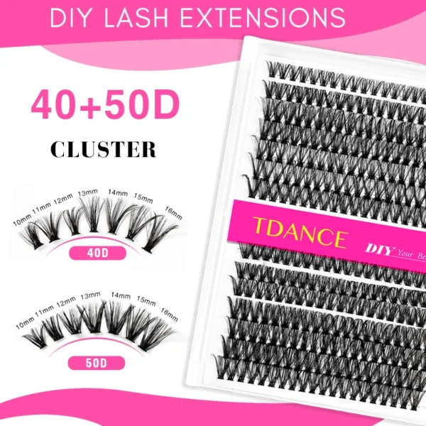 Eyelash Extension Kit: 40D+50D Clusters, Glue, Tweezers - Image 2