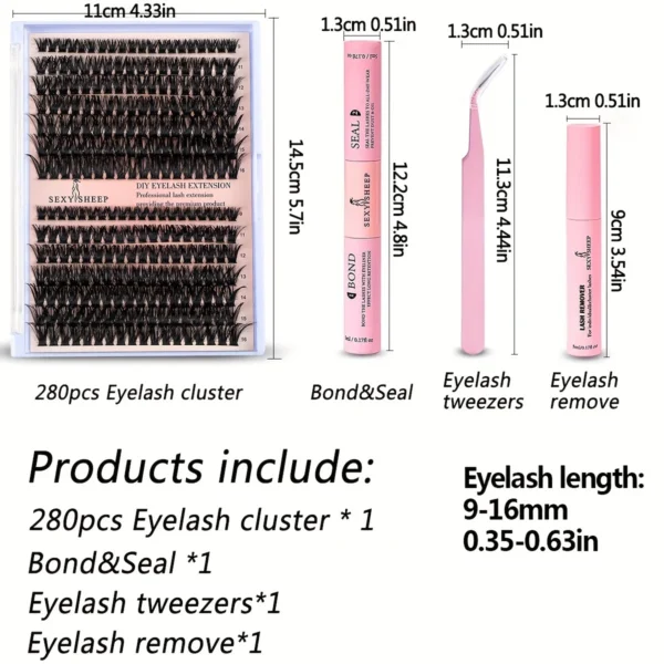 Eyelash Extension Kit - 280pcs Lashes, Bond & Seal - Image 3