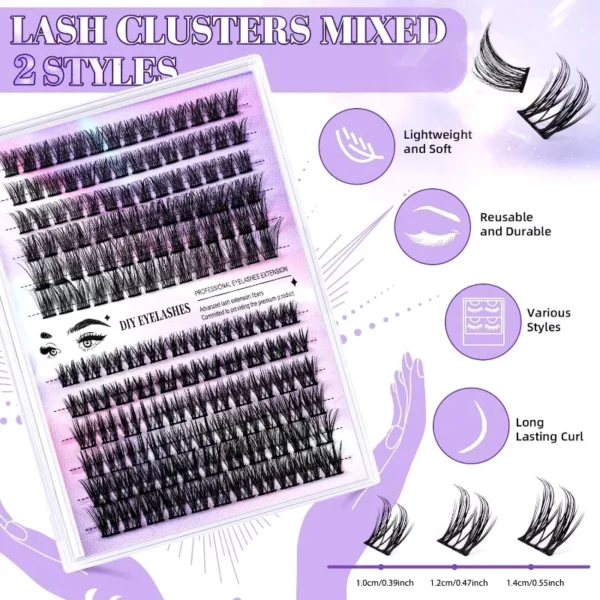 Eyelash Extension Kit: 150 Clusters, Winged Fox Eye Style - Image 3