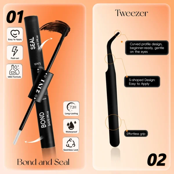12 Rows Lash Clusters Kit With Bond, Seal, Tweezers, Strong Hold - Image 4