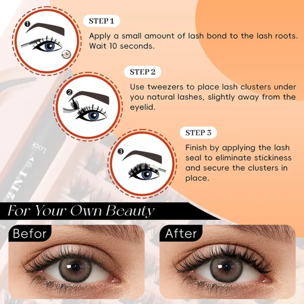 12 Rows Lash Clusters Kit With Bond, Seal, Tweezers, Strong Hold - Image 6