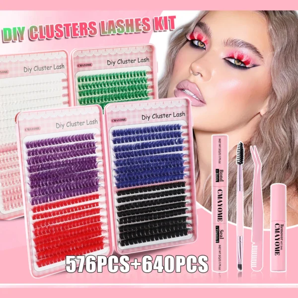Eyelash Extension Kit: Mix Color Clusters, Bond & Seal