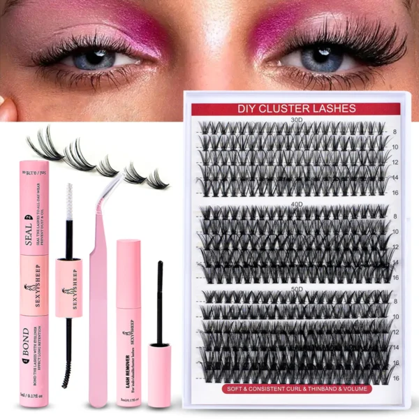 Eyelash Extension Kit - 320 PCS Clusters, Glue & Remover