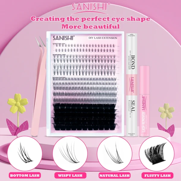 Eyelash Extension Kit - 380 Clusters with Glue & Tweezer - Image 4
