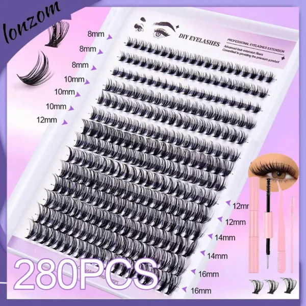 Eyelash Extension Kit With 280pcs Mix Clusters Bond & Seal - Image 5