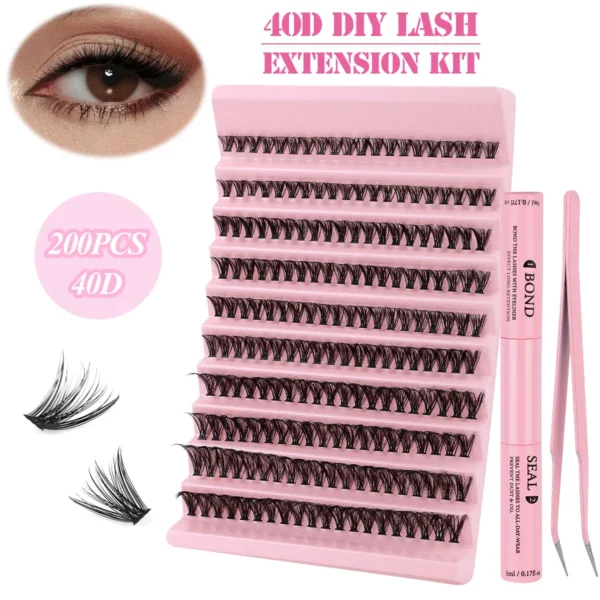 Eyelash Extension Kit: 200PCS Lashes, Bond & Seal Tools