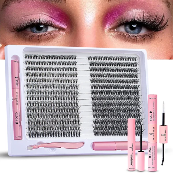Eyelash Extension Kit with Cluster Lashes & Glue