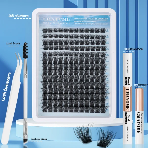 Eyelash Extension Kit: 168pcs Lash Clusters & Bond