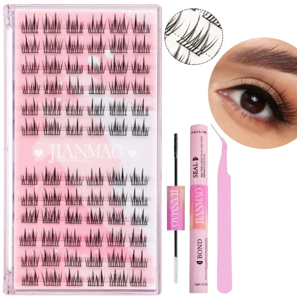 Eyelash Extension Kit - 72 PCS Clusters, C Curl, Glue