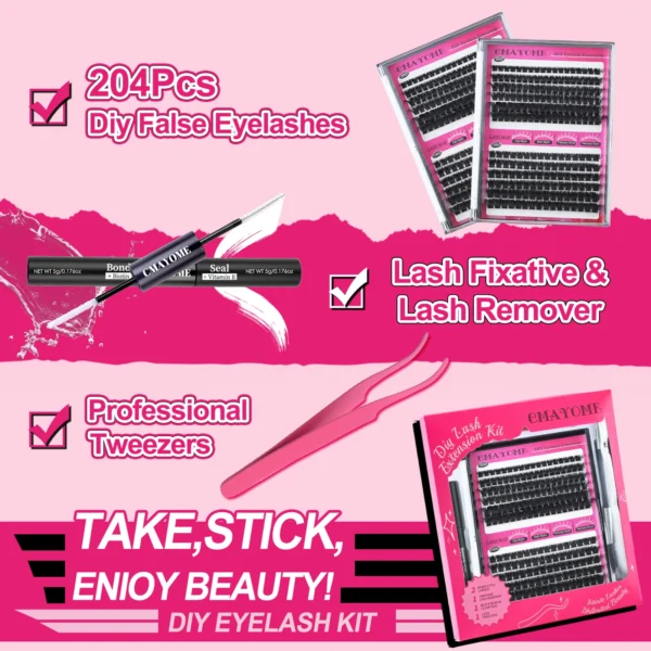 Eyelash Extension Kit with Wispy Cluster Lashes 204pcs - Image 4