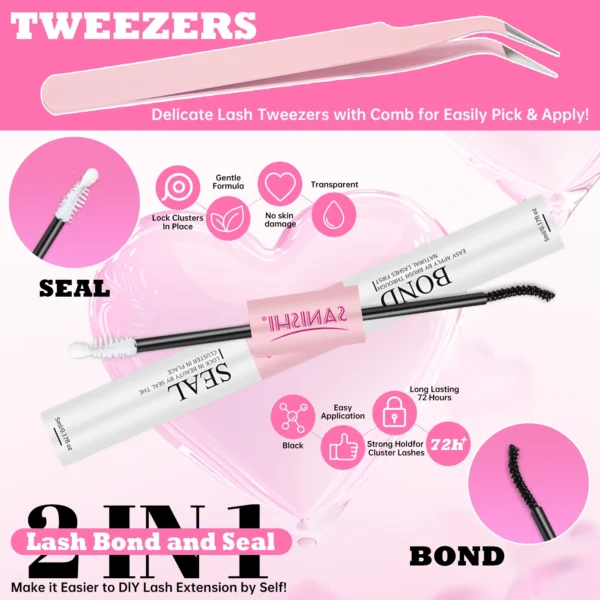 Eyelash Extension Kit - 380 Clusters with Glue & Tweezer - Image 6