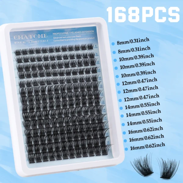 Eyelash Extension Kit: 168pcs Lash Clusters & Bond - Image 2