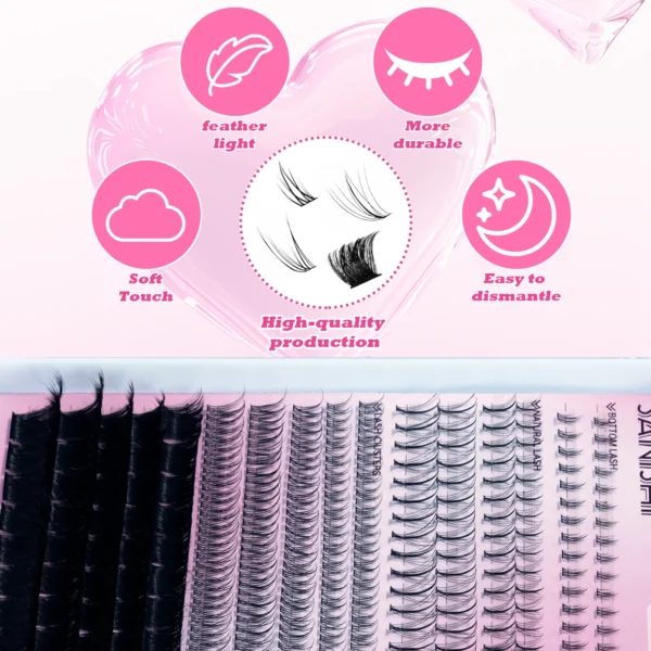 Eyelash Extension Kit - 380 Clusters with Glue & Tweezer - Image 2