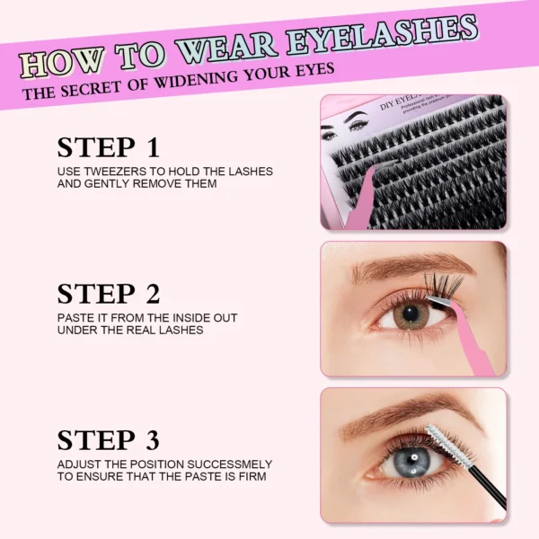 60D Curling Volume False Eyelashes 8-16mm With Bond Seal Kit - Image 3
