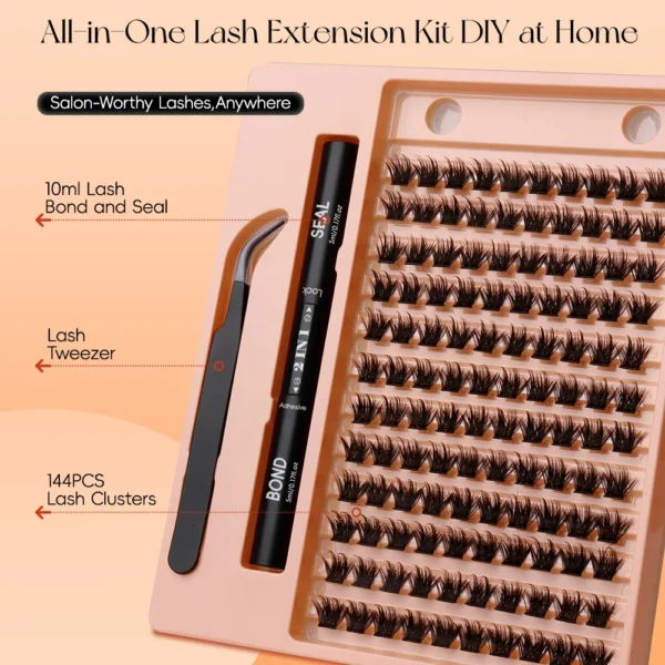 12 Rows Lash Clusters Kit With Bond, Seal, Tweezers, Strong Hold - Image 2