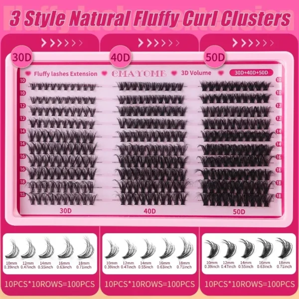 Eyelash Extension Kit - 5D Fluffy D Curl Clusters - Image 2