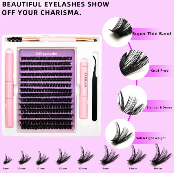 Eyelash Extension Kit - 280pcs Lashes, Bond, Seal, Remover - Image 2