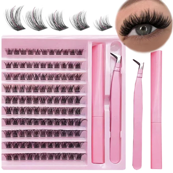 Eyelash Extension Kit - 110 Clusters with Bond & Tweezers