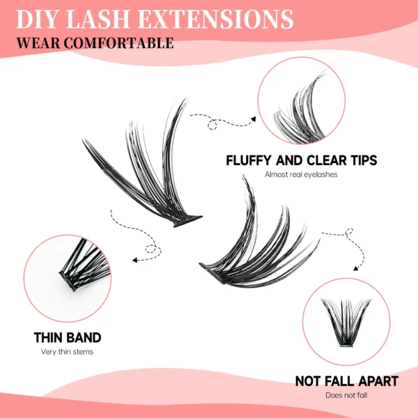 DIY Cluster Eyelash Extension Kit - 240 Lashes, Glue & Tweezer - Image 3